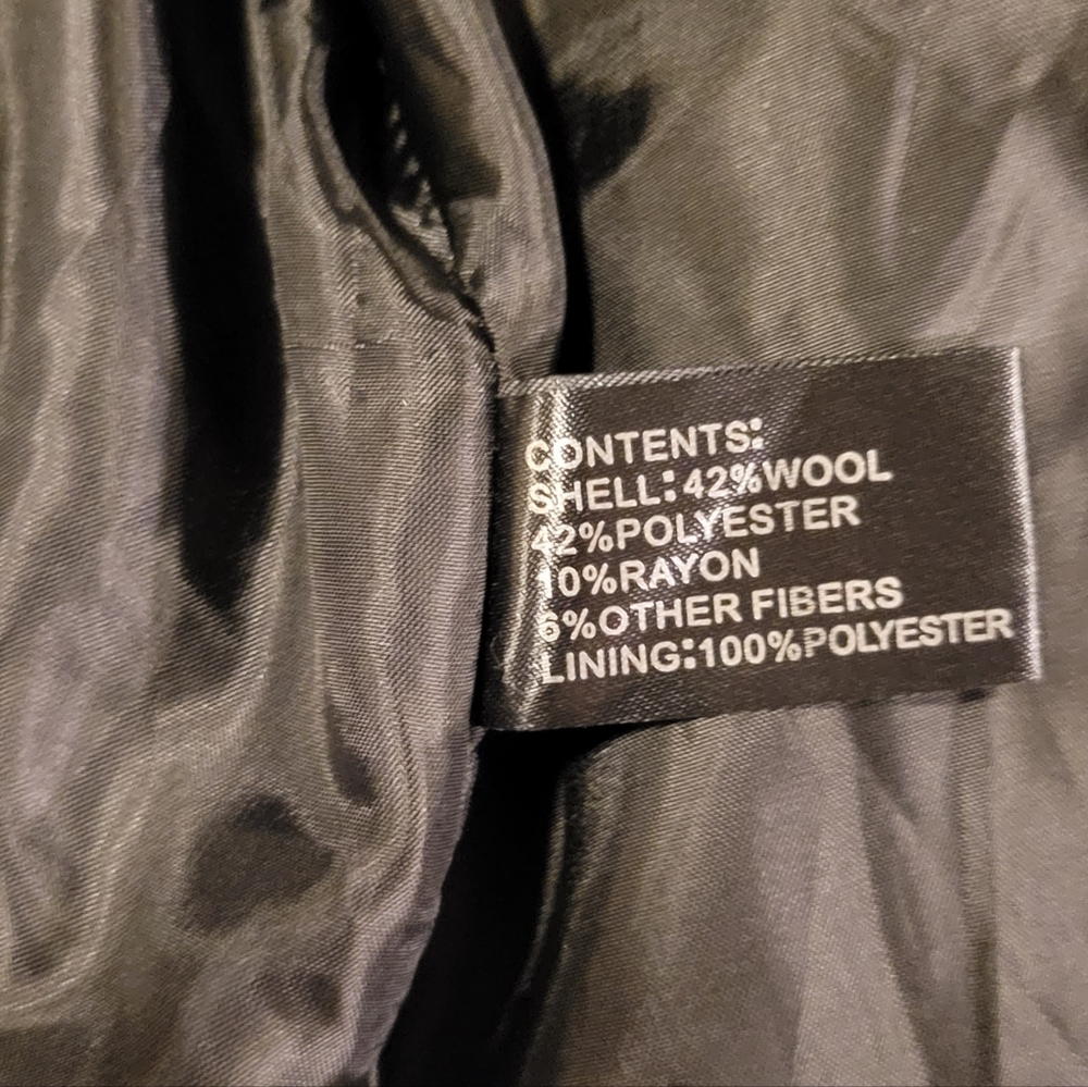 Giacca Plaid Black & Gray Wool Blend Military Style Peacoat - Picture 6 of 7